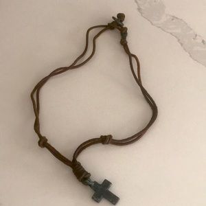 Leather men cross necklace